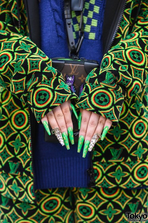 tokyo-fashion:19-year-old Japanese student Mako on the street in Harajuku wearing a full Louis Vuitt