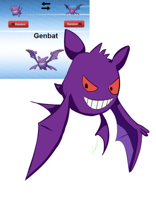 minthia-art:Late to the renewed fusion trend.Genbat is pretty much a Crobat that turned its frown up