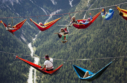 International high-line meeting in Monte Piana, Italian Alps