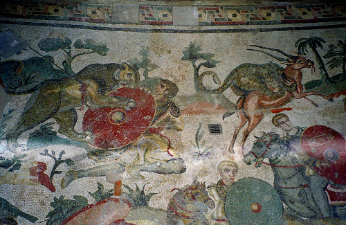 romegreeceart: A great hunt mosaic of Villa Romana del Casale. Dates probably back to 4th century A