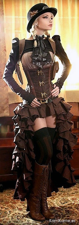 kamikame-cosplay:
“Nice steampunk dress (and model). Steampunk couture.
”