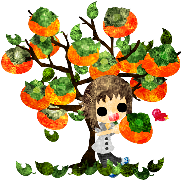 秋のフリーのイラスト素材 可愛い女の子と美味しい柿の木 Free Illustration Of フリー素材のatelier B W 加工 印刷 商用利用可能