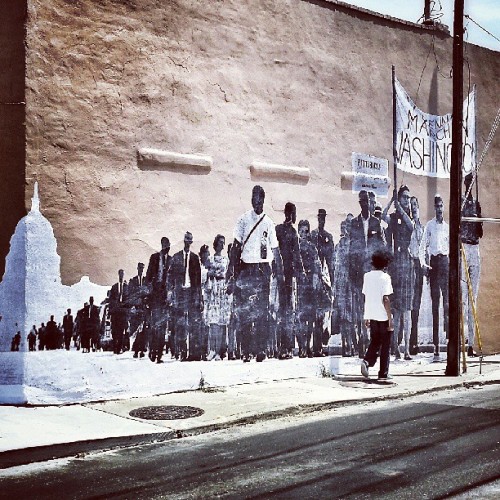 hahamagartconnect:  JR Pays Tribute to the Civil Rights Movement Street artist, JR - known for his trademark B&W portraits that flank inner city communities - marked the 50th Anniversary of Civil Rights Activist, Martin Luther King’s “I Have a