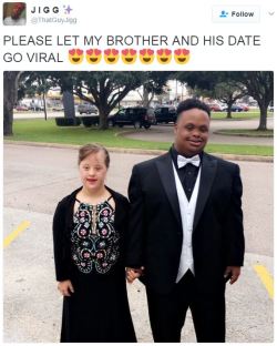 duskball:  thirdeyehallucination:  thetrippytrip:      Racism?! Ain’t nobody got time for that! He looking handsome and she looking beautiful! Hope they had a great time!!     Super cute   Fuck this warms my heart ❤️💚❤️ 