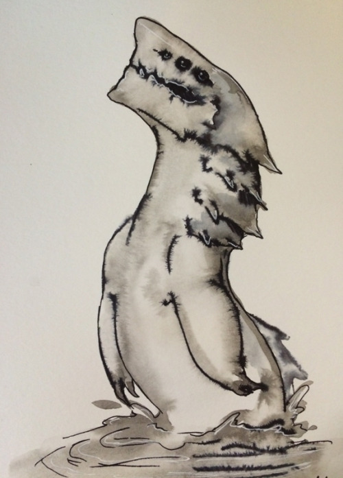 charamath: Playing around with a loose, ink wash style.  The crows have been bringing their (ve