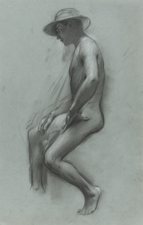 Adolf Hirémy-Hirschl, Study for Hermes Psychopomps, 1898. Black and white chalk on blue paper