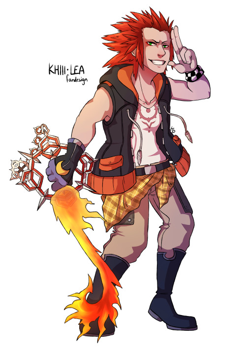 artofvio:  KH3 fandesign for Lea!!!Notes:- His vest is a combination of his Organization XIII cloak and Isa’s vest from BBS.- His shirt is basically his BBS shirt with a nice chakram pattern- His BBS scarf is now wrapped around his waist- The pants’s