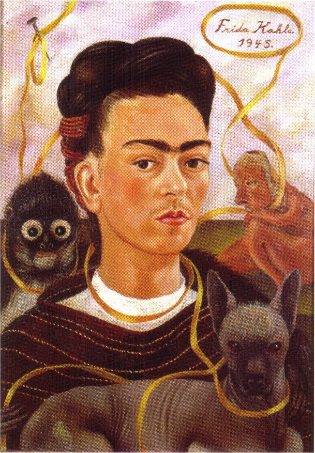 artist-frida: Self Portrait with Small MonkeyMedium: oil,masonite