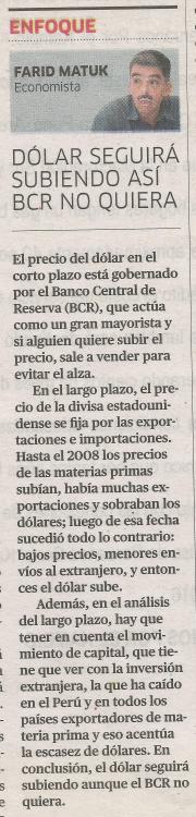 Dólar seguirá subiendo así BCR no quiera (La República 22-Marzo-2016)