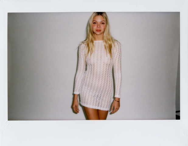 americanapparel:  Jesse wearing the Crochet Long Sleeve Dress. Spring 2014. 