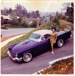 1950sbeautifulyears:  Annette Funicello with her custom purple 1957 Thunderbird 