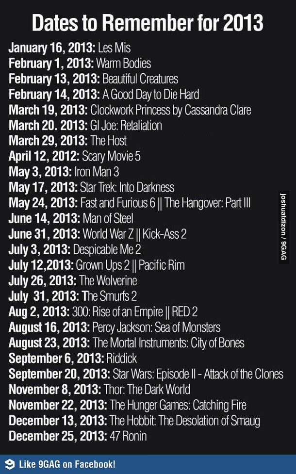 musicmoviesyeah:  2013 and the movies! :) algunas películas que se vienen!  