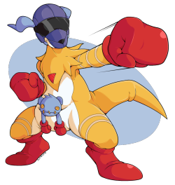 oldroots:  also heres a drawing i did of my favourite digimon because its basically a boxing kangaroo-dragon-clown-thing and its a perfect monster imo 