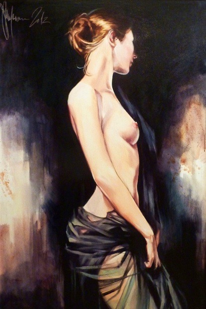 artbeautypaintings:  Girl posing nude with a see-through scarf - Igor Shulman 