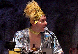 arocalebwidogast:[ID: Liam O'Brien and Sam Riegel at GenCon 2019, roleplaying as Caleb Widogast and 
