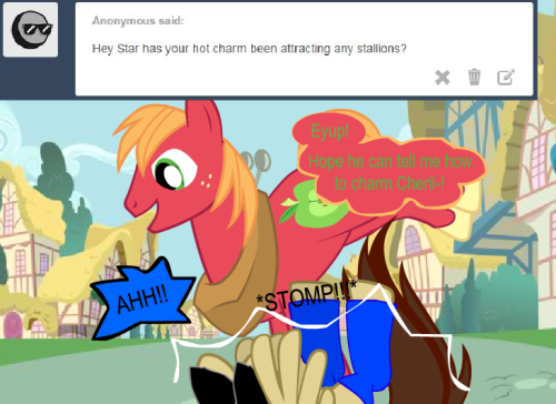 ask-star-singer:An ask by an Anon featuring ask-twilights-library and ask-amorarose.Geez…! Couldn’t he have forewarn me before jumping on me??  XD!! Oh jeeze, Mac… >w<