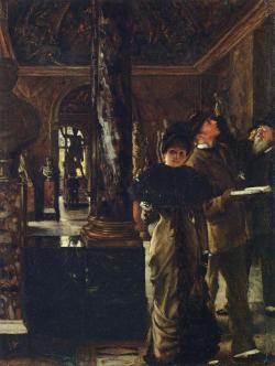 artist-tissot: Foreign Visitors at the Louvre,