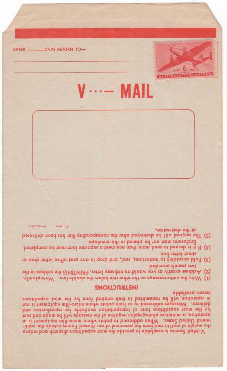 V-MailIntroduction to V-MailThis is the first is a 2-month long series of posts on the WWII process 