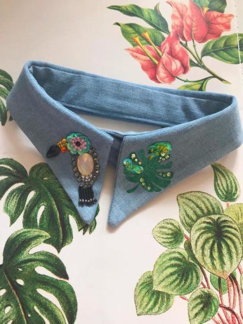 Toucan and Monstera Leaf Collar //SparklingLab
