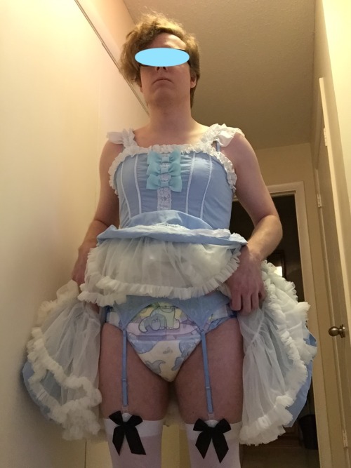 lil-pullup-pampers-boi: Wanted to capture this outfit- Mary Janes, thigh highs, garter straps, ABU D
