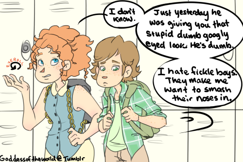 goddessoftheworld:  Bonus:Ha. I didn’t even finish asking my question? I was going to ask, do you guys know where the robotics club meets?Merida: Oh! Well well, just so happens the Vp is right here. *Nudges Hiccup twice and winks at him*1 - 2 -