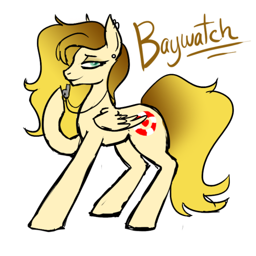 askgargle:  ask-wiggles:  ponybalderdashery:  ask-wiggles:  Concepts for Sea Breeze and Drizzle’s parents, Baywatch and Silver Lining! Baywatch dyes her mane blonde (with fake brown roots lolol) to get that beachy look. Naturally it’s teal, like Sea