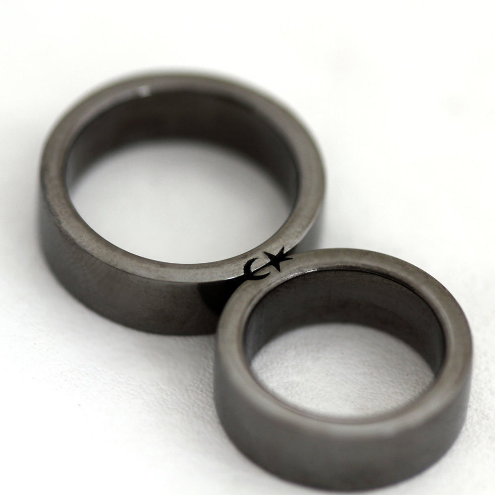 culturenlifestyle:  Puzzle Piece Wedding Bands Couple turned business partners  Eliad