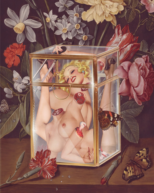 Look, I fit in perfectly!original artworks by Enoch Bolles, Alberto Vargas and Ambrosius Bosschaert