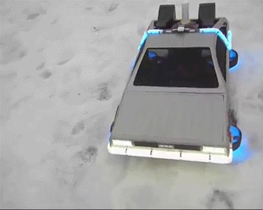 onlylolgifs:Flying Time Machine from the movie “Back to the Future”