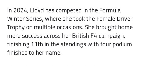 Ella Lloyd, Who Was The Wild Card Driver In Singapore F1 Academy Gp (and Finished Both Races In Points),
