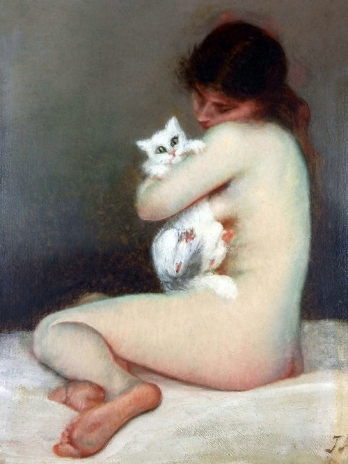 bellsofsaintclements: “Woman with cat” (1895) by French (?) artist Maria Labat.