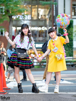 tokyo-fashion:  Mother-daughter duo Miwa and Miori wearing kawaii colorful Harajuku street styles with a handmade backpack (made for Miori by her mom) plus items by 6%DOKIDOKI, Yosuke, Kinji, and Kate Spade. Today (June 6th) is Miori’s 17th birthday