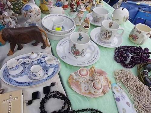 Various antiquities offered on flea market (Wroclaw, Poland).