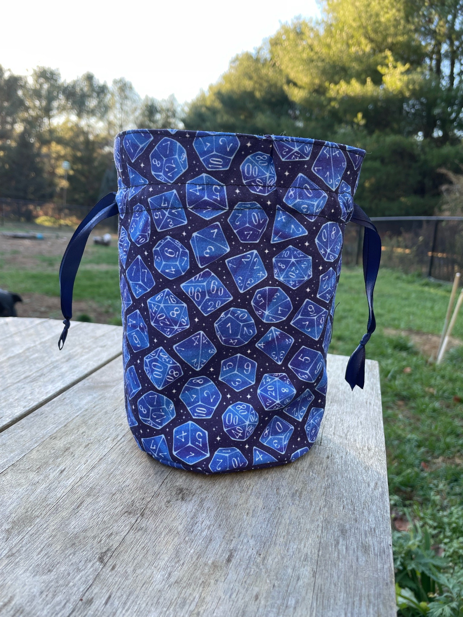 I made a dice bag from some cool custom fabric! It’s currently 1 of 1 from me,