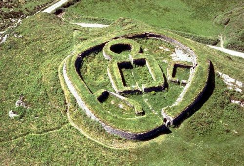 irisharchaeology:Aerial photo of Leacanabuaile stone fort in Co. Kerry. It dates from the 9th/10th c