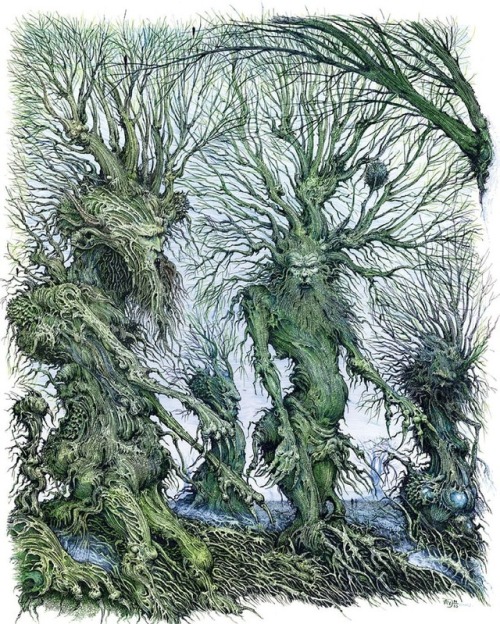 Ian Miller (British, b. 1952, England) - Green Ents, 2010  Drawings: Pen, Ink and Watercolors on Ill