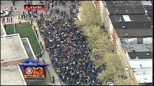 thepoliticalfreakshow:  BREAKING: Crowd in Baltimore continues to grow. Protestors want officers suspended in death of #FreddieGray arrested.  