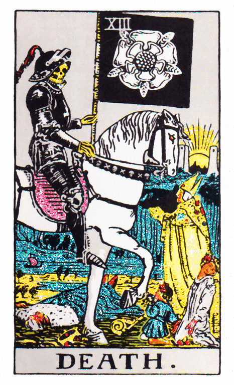 glittery version of the Rider death tarot card