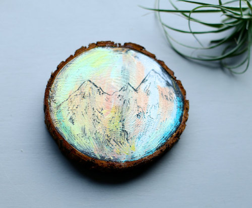 sosuperawesome:Mini paintings on cedar by Cathy McMurray on Etsy