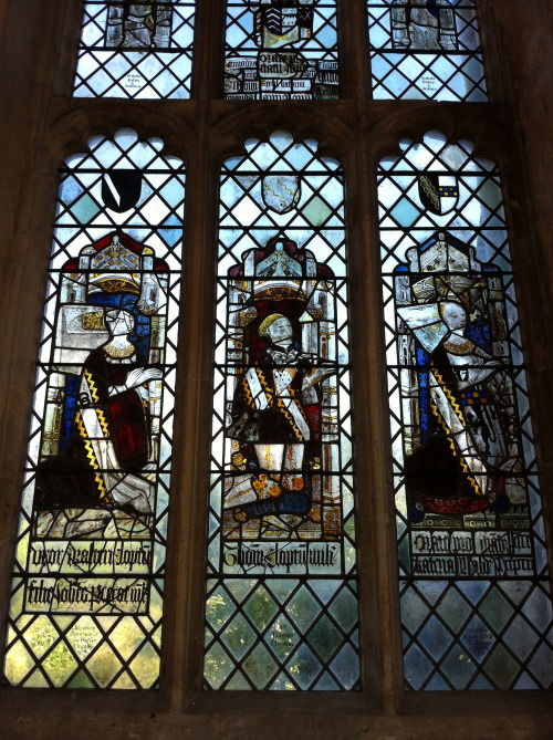 Lords and Ladies at prayer; stained glass in Holy Trinity Church, Long Melford, attributed to the No