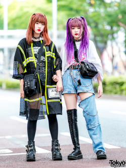 tokyo-fashion:Maria and Megumi  - both 15 - on the street in Harajuku wearing fashion by (ME) Harajuku, Open The Door, Never Mind the XU, Demonia, DYOG, WEGO, and Warp. Full Look