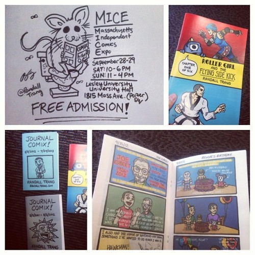 On sale at my table this weekend at MICE: the first 2 volumes of my JOURNAL COMIX! and ROLLER GIRL A