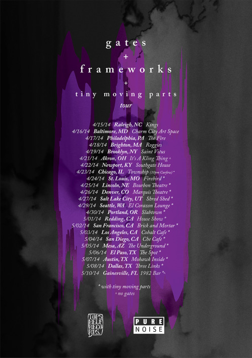 topshelfrecords:
“ Reminder: This Frameworks / Gates / Tiny Moving Parts tour just started! Dates and info here.
”