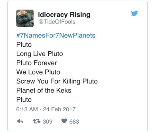 scienceshenanigans:NASA asks Twitter to name the new planets.
