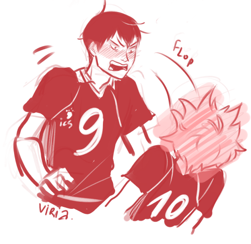 viria:  in which Sugawara-san said a gentle touch can relieve stress and Kageyama listened to him. I can’t believe I drew this they are so stupid.