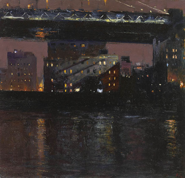 huariqueje: Manhattan Bridge from Brooklyn, Night   -    Andrew Gifford   British