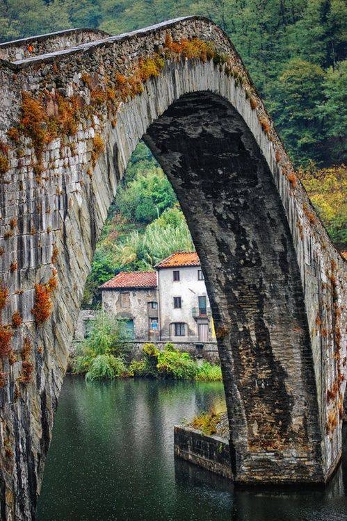 Ancient Stone Bridge, Mozzano, Italy.
