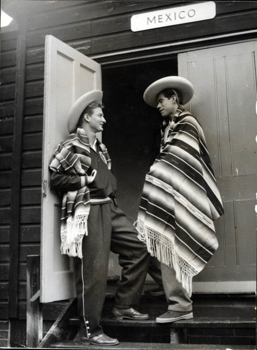 mostly-history:Mexican swimmers Alberto Isaac and Clemente Mejía at the 1948 LondonOlympics.  Isaac 