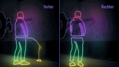 bemusedlybespectacled:gifsboom:The German town Hamburg is using new paint against peeing in public. [video]that’s so deviousI like it  I love this
