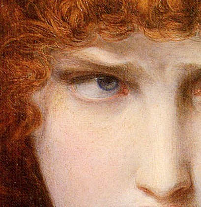 Details of eyes in paintings by Vermeer, Courbet, Boucher, Sandys, Waugh, Brjullov, Dolci, Sandys bi
